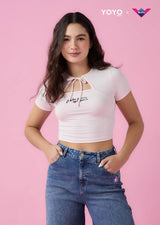 Camiseta rosa pastel con sesgos Yoyo x Nosotras