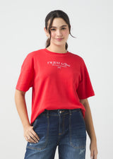 Camiseta oversize roja de manga corta para jóvenes