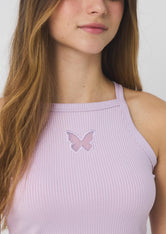 Camiseta lila claro con laser en frente para jóvenes