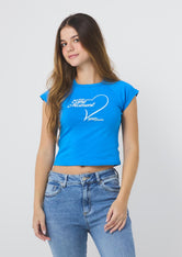Camiseta azul electrico con estampado para jóvenes