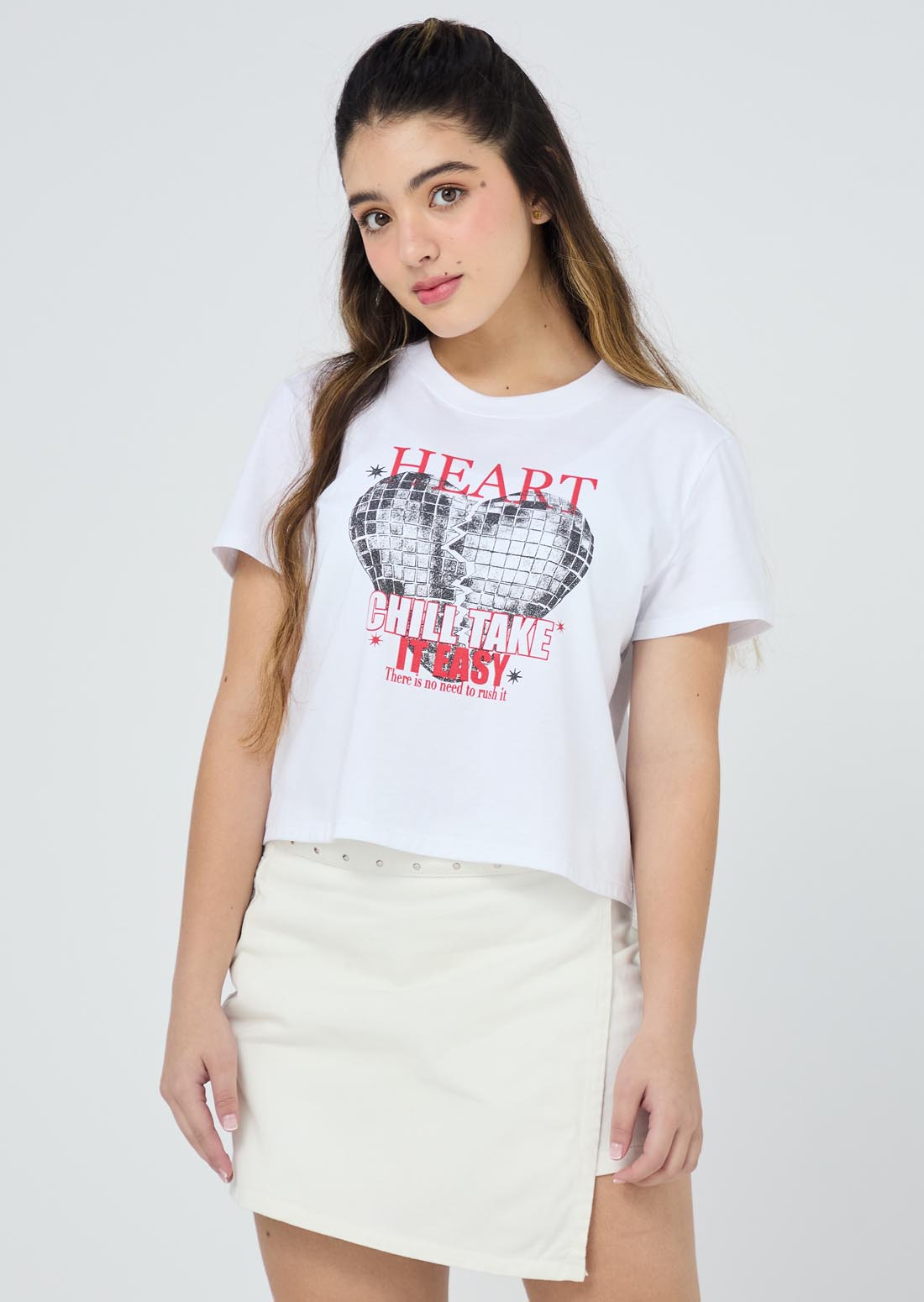 Camiseta marfil estampada para jóvenes