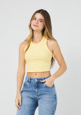 Camiseta en rib amarillo pastel fondo entero para jóvenes