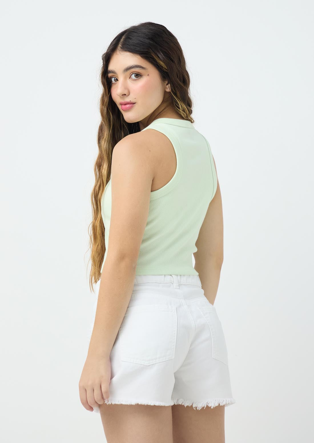 Camiseta en rib verde claro fondo entero para jóvenes