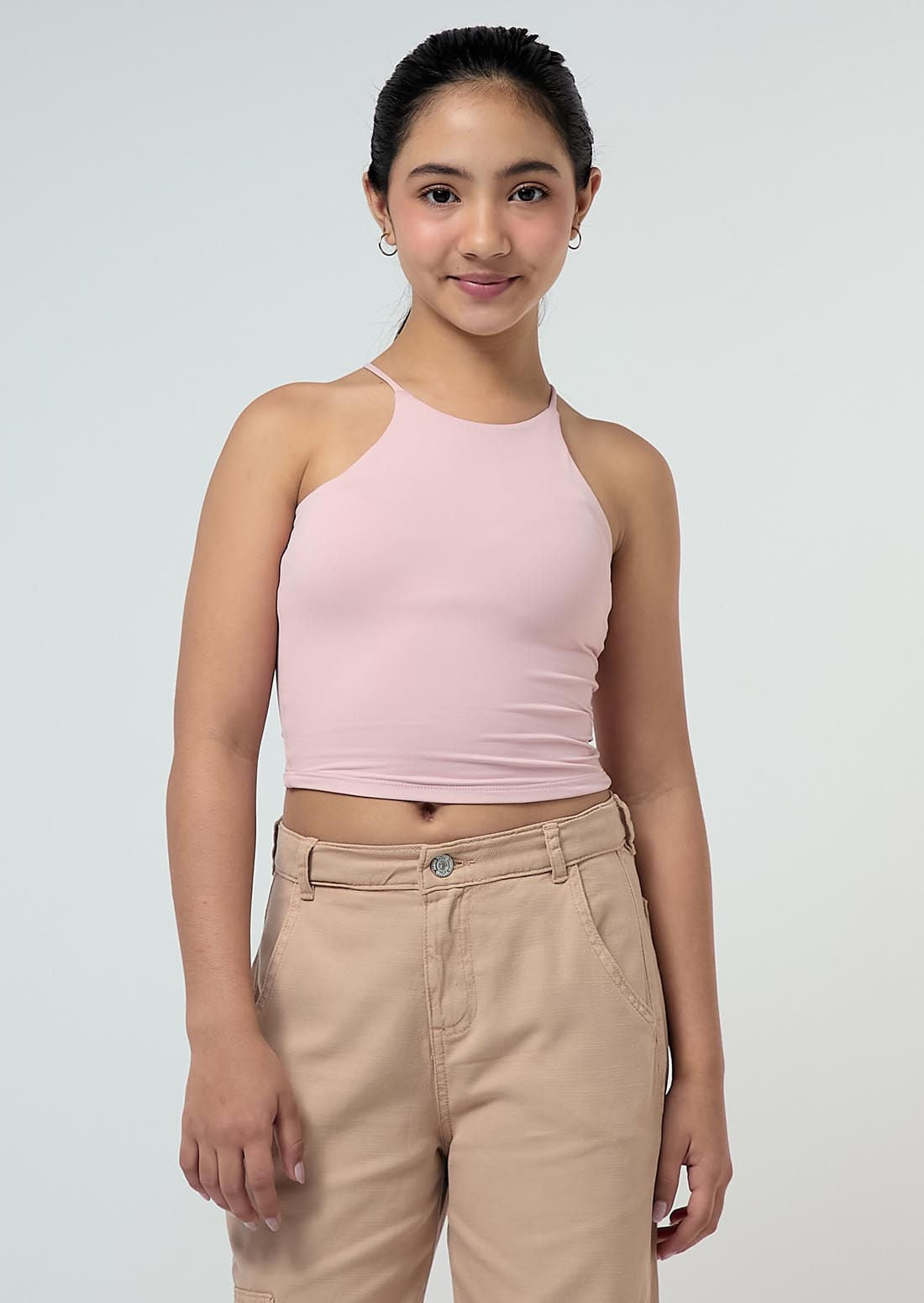 Camiseta palo de rosa de tiras para niñas 