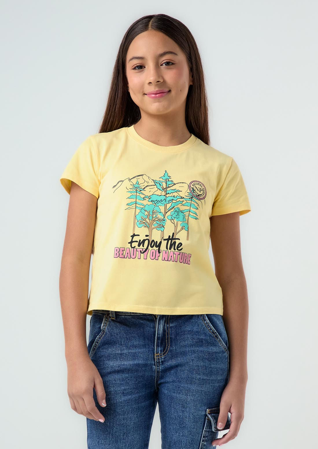 Camiseta amarillo medio estampada para niñas