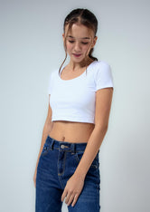 Camiseta crop blanca básica para jóvenes