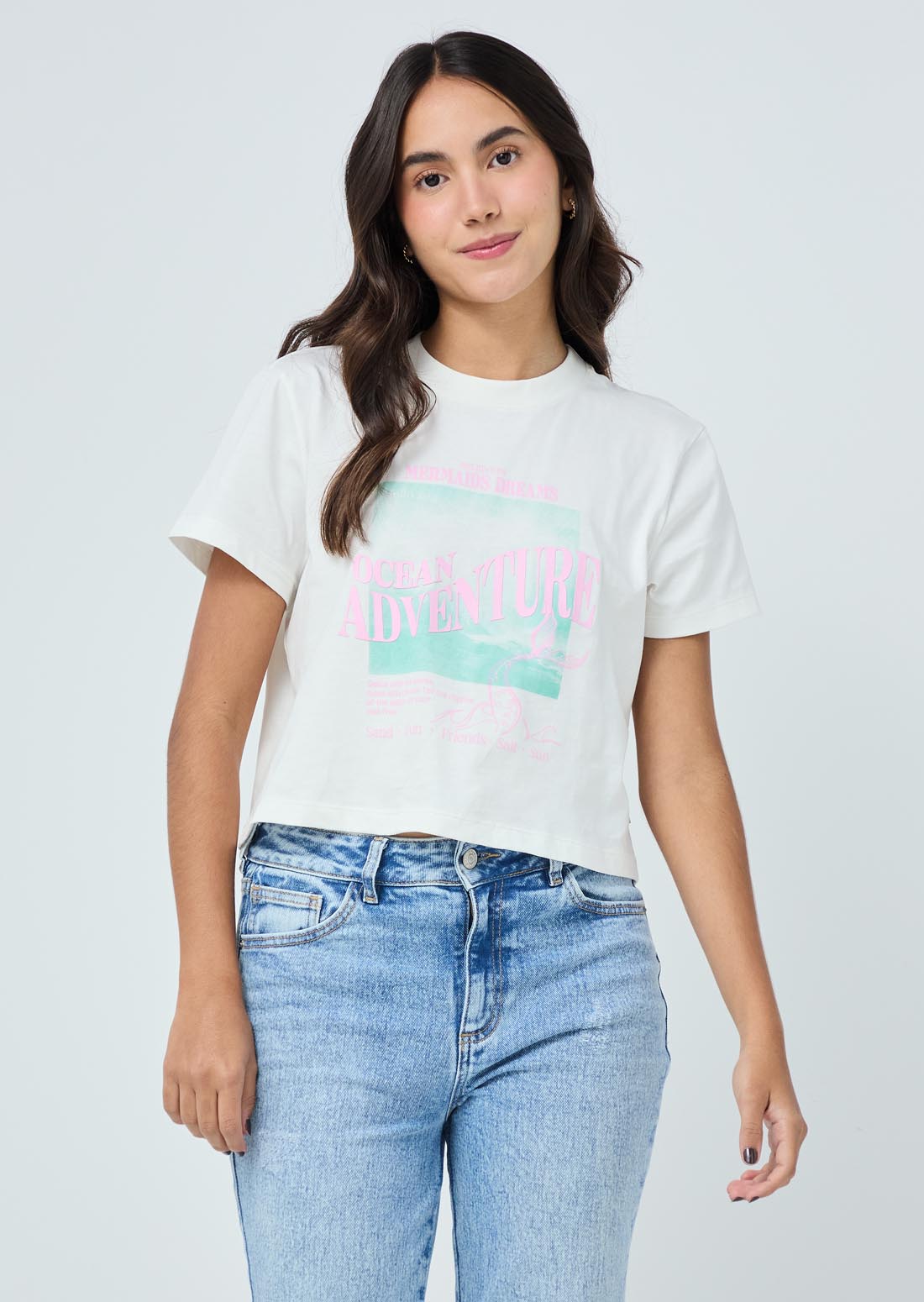 Camiseta marfil estampada para jóvenes