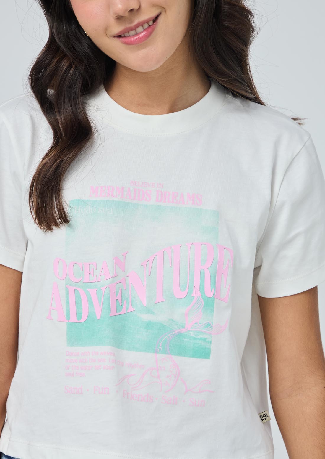 Camiseta marfil estampada para jóvenes