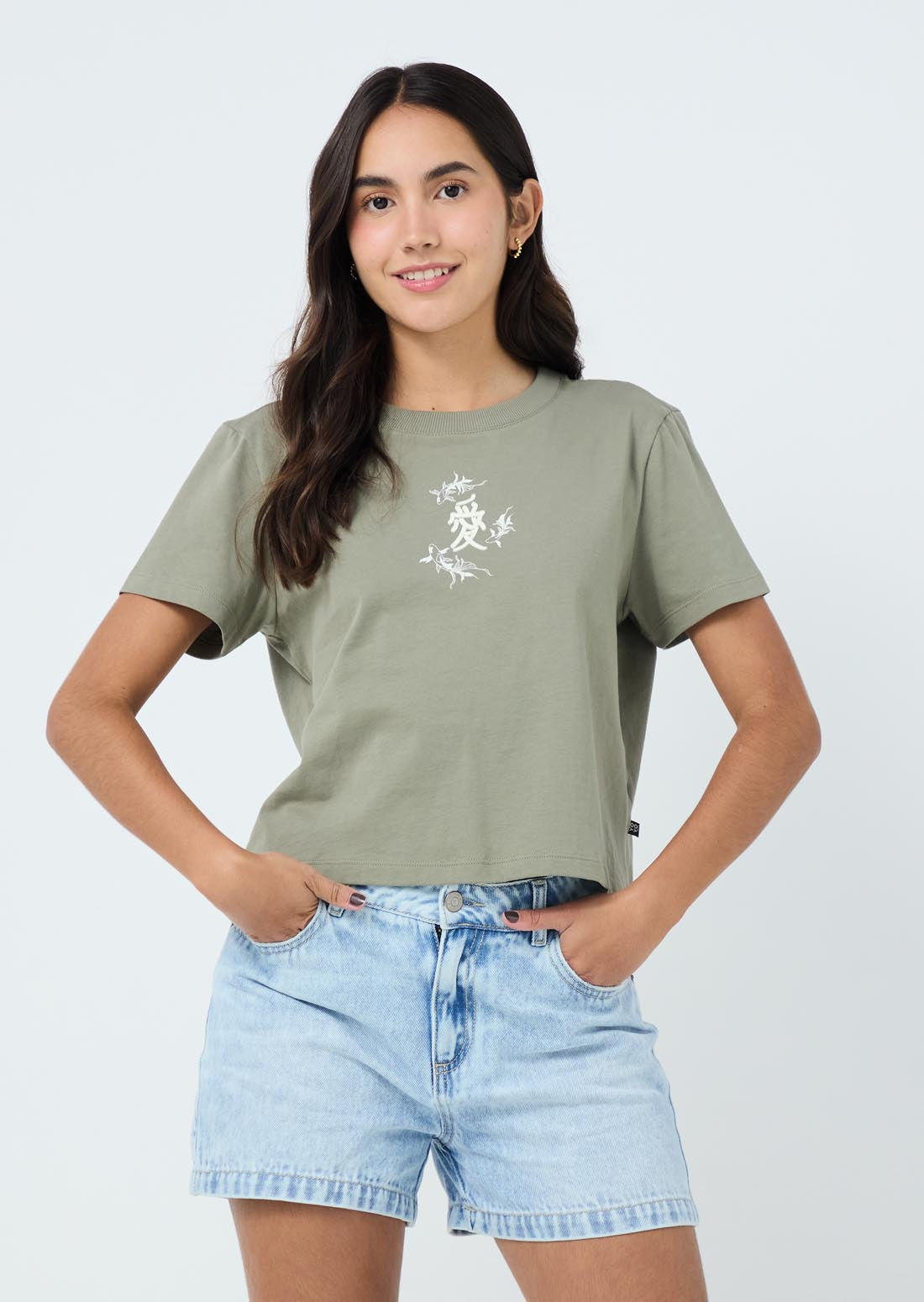 Camiseta verde militar estampada para jóvenes