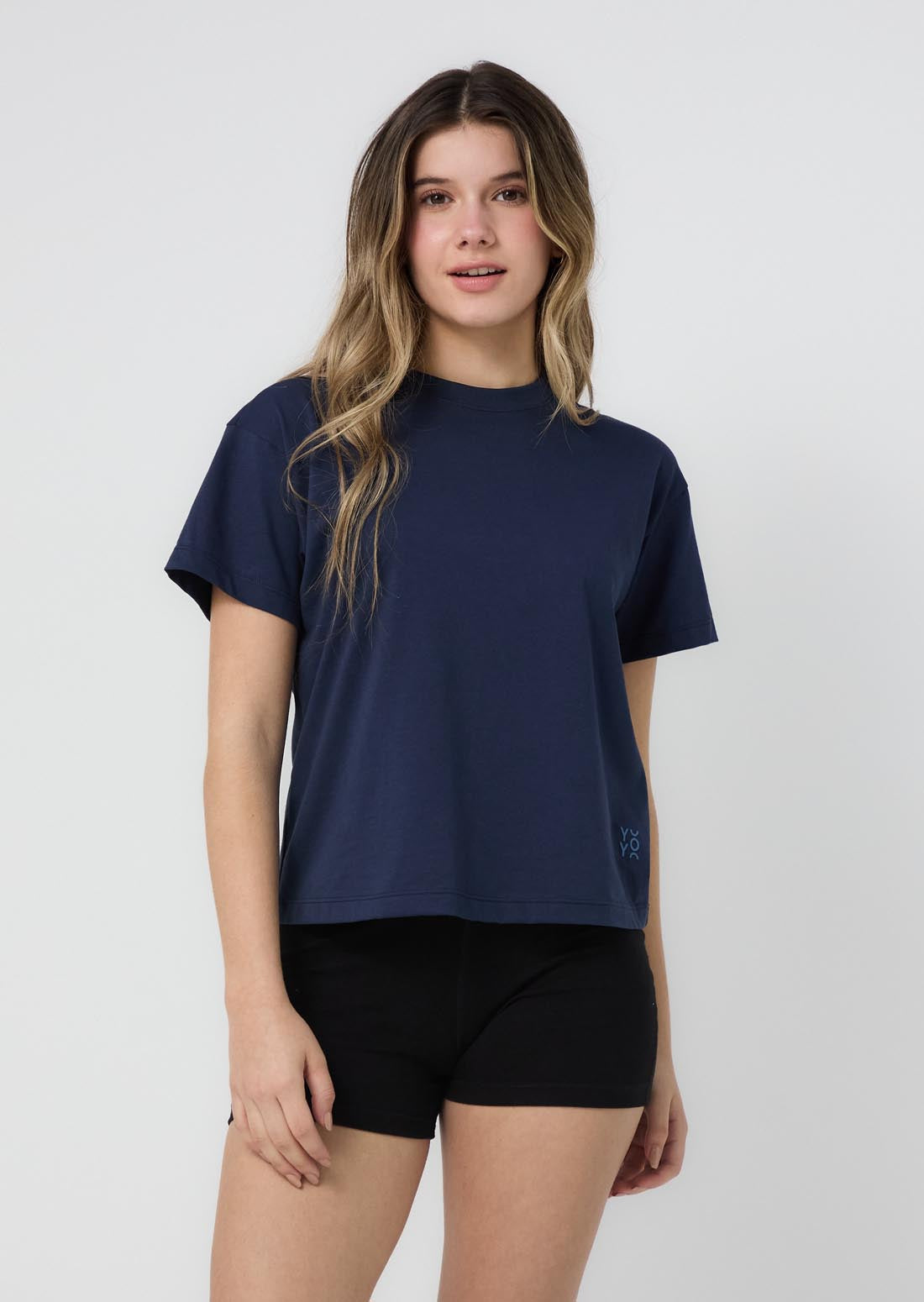Camiseta básica azul navy manga corta para jóvenes