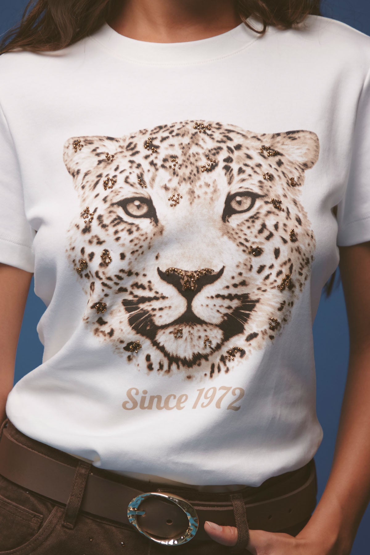 Camiseta marfil de manga corta para mujer