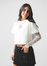 Camiseta marfil doble prenda en blonda para jóvenes