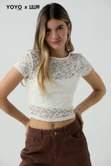 Camiseta marfil con top interno para jóvenes