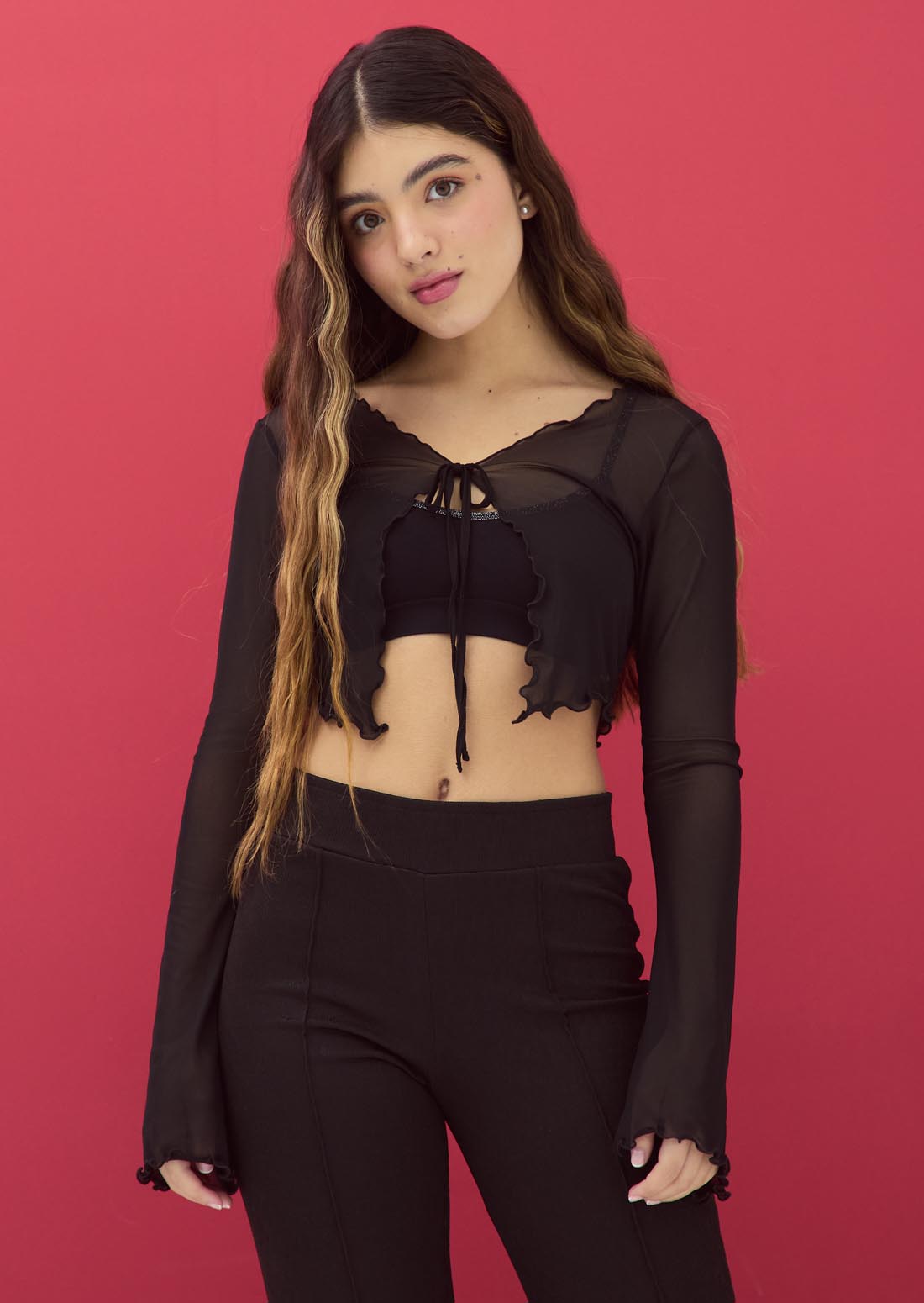 Cárdigan negro con transparencia para jóvenes