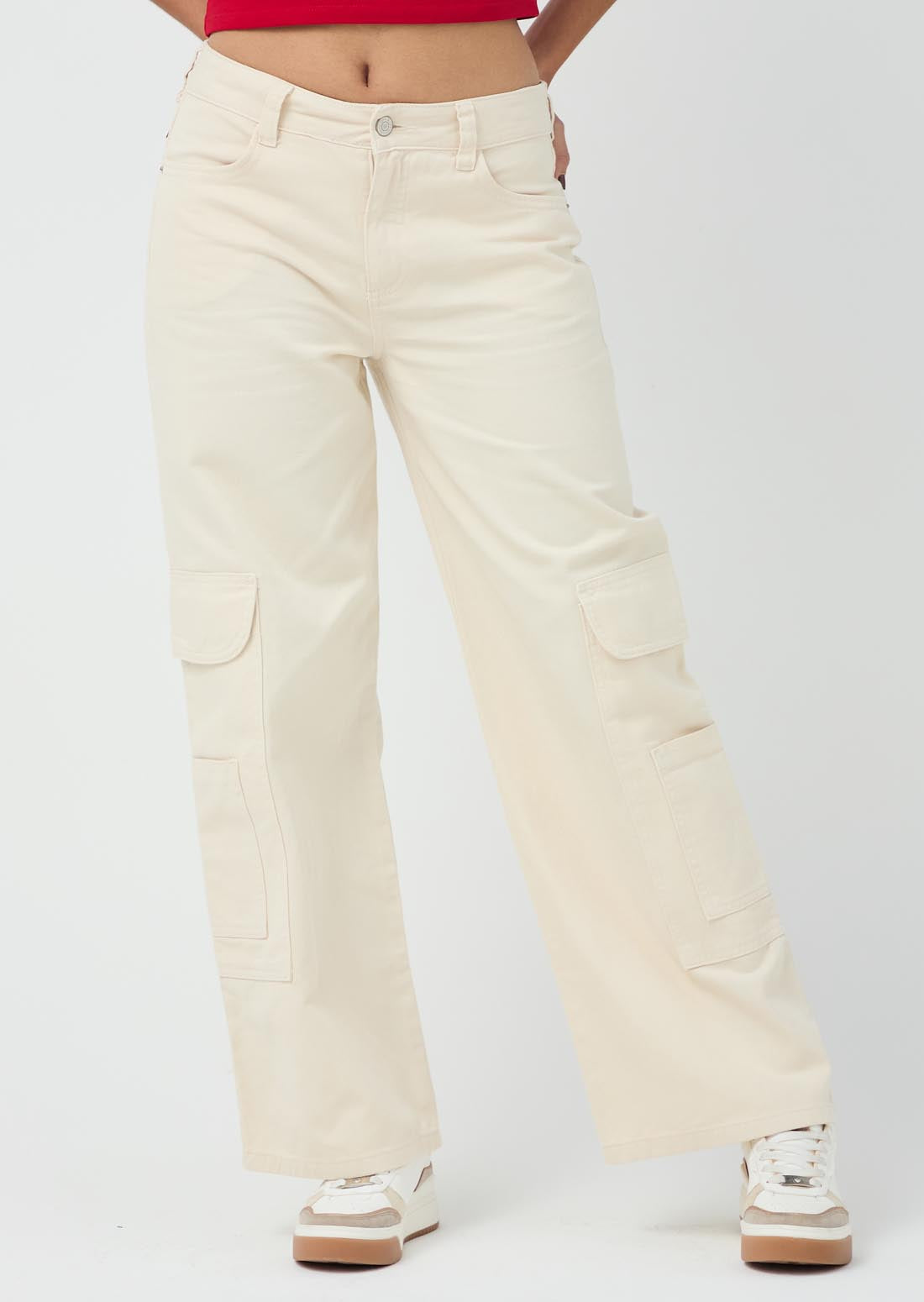 Pantalón cargo arena con bolsillos para adolescentes