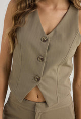 Chaleco taupe a rayas para mujer