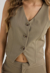 Chaleco taupe a rayas para mujer