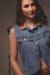 Chaleco lavado medio en denim para mujer