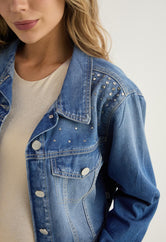 Chaqueta lavado medio con apliques en piedras para mujer