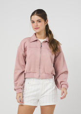 Chaqueta rosa medio con cierre en frente para jóvenes