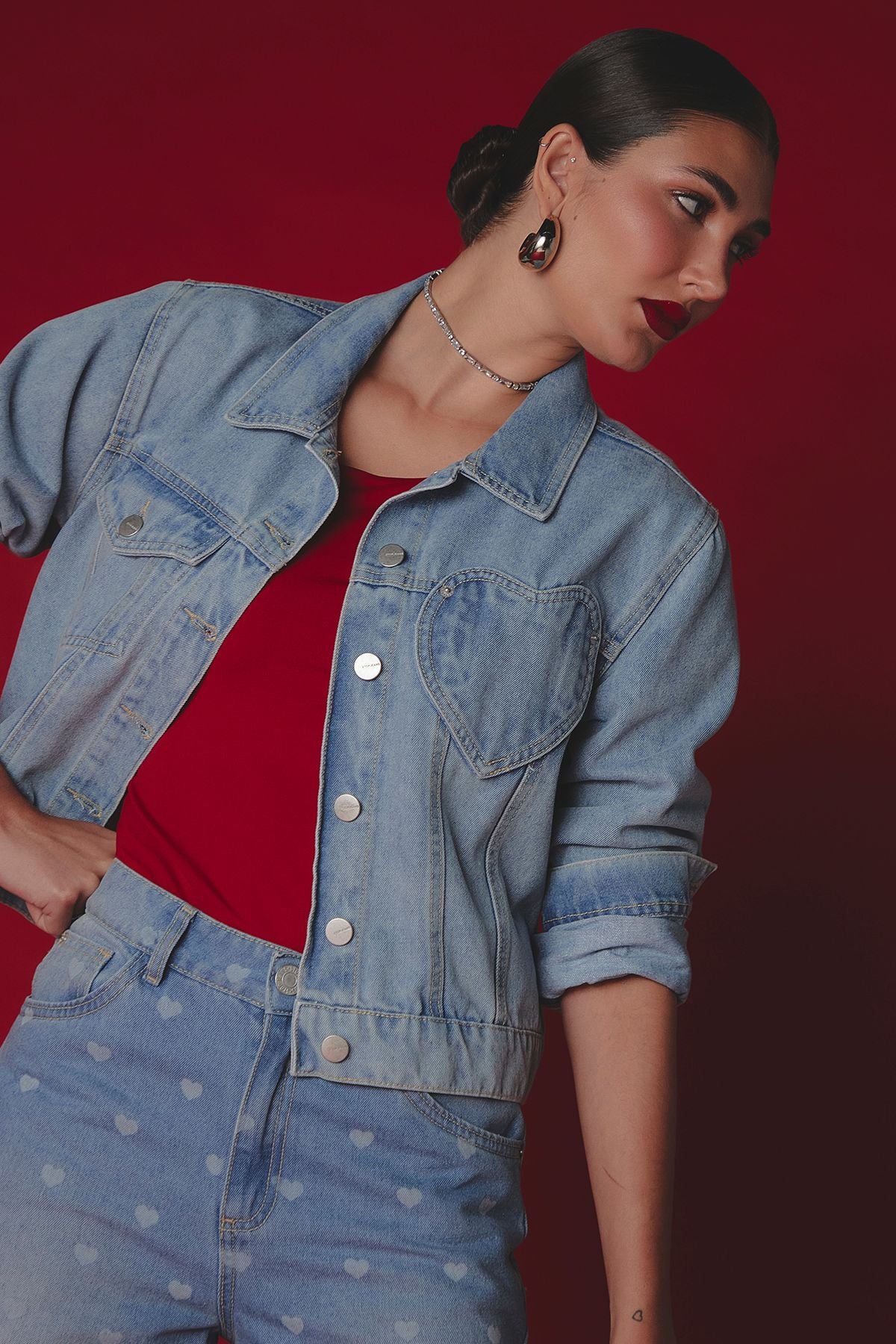 Chaqueta lavado claro en denim para mujer