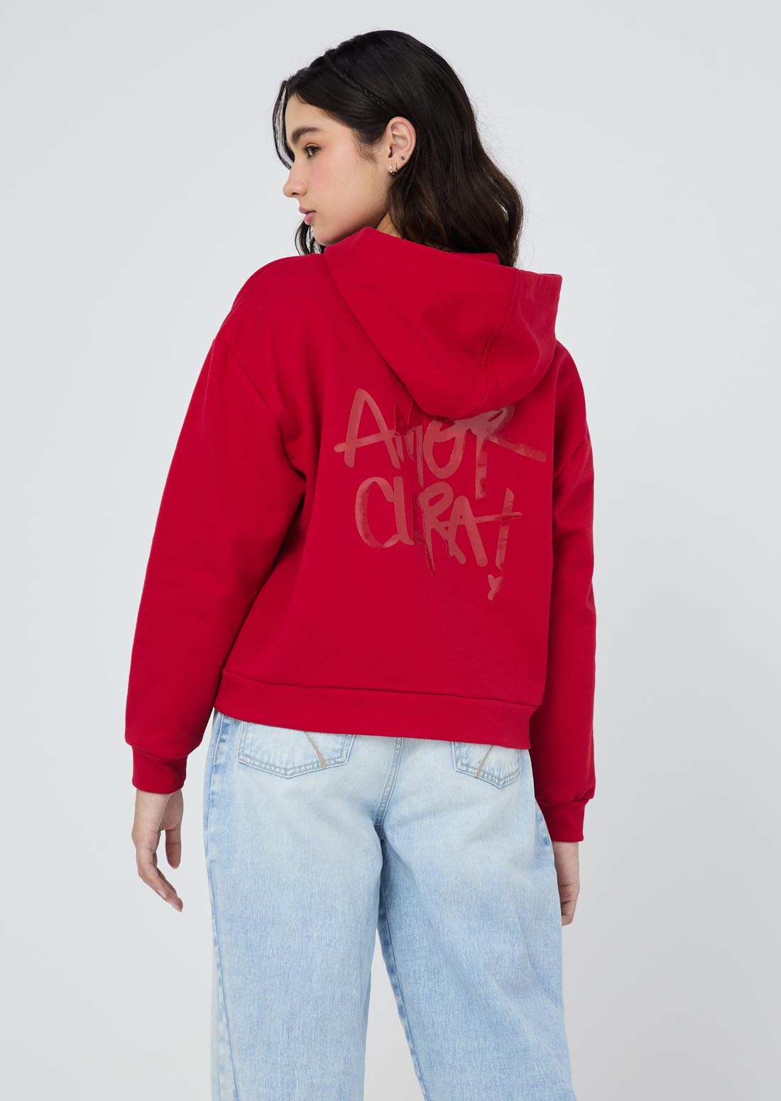 Chompa roja estampada en ambas caras para jóvenes