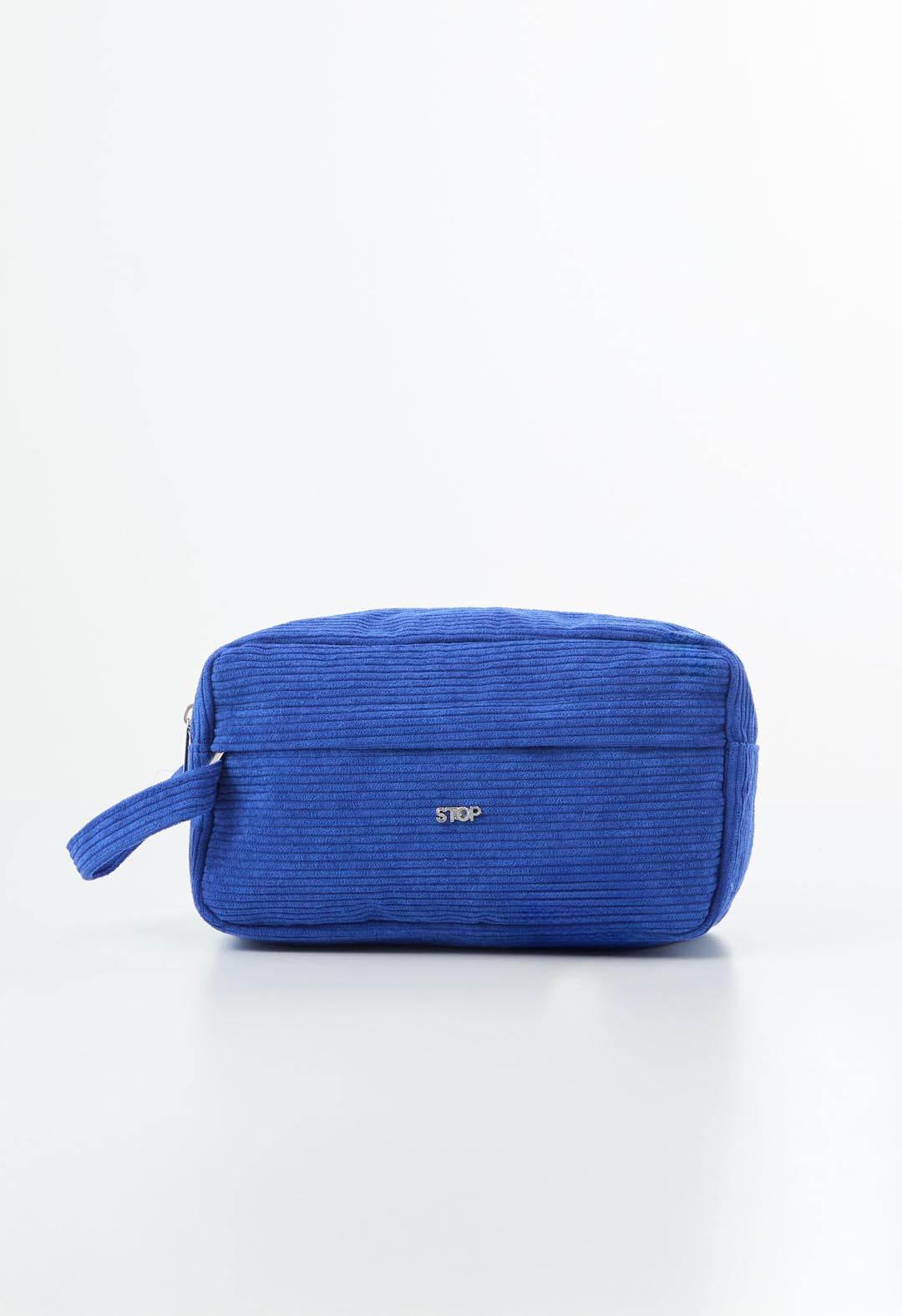 Cosmetiquera azul oscuro a rayas