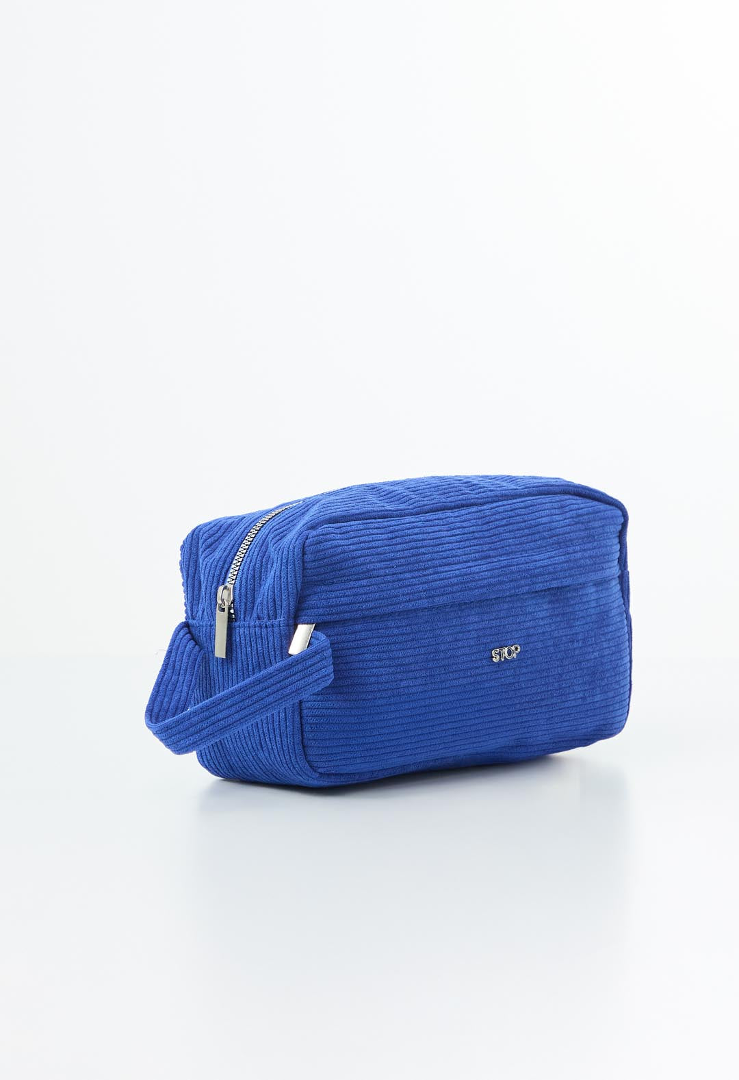 Cosmetiquera azul oscuro a rayas