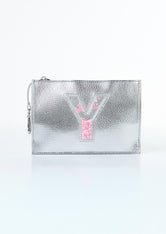 Cosmetiquera plateada con brillo para jóvenes