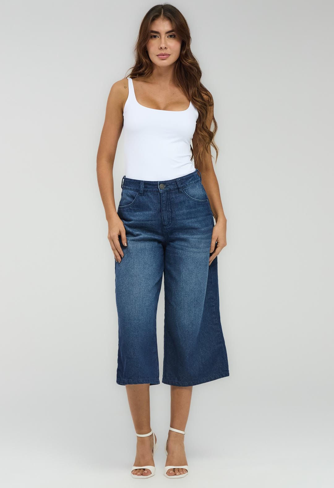 Jean culotte oscuro bota amplia para mujeres