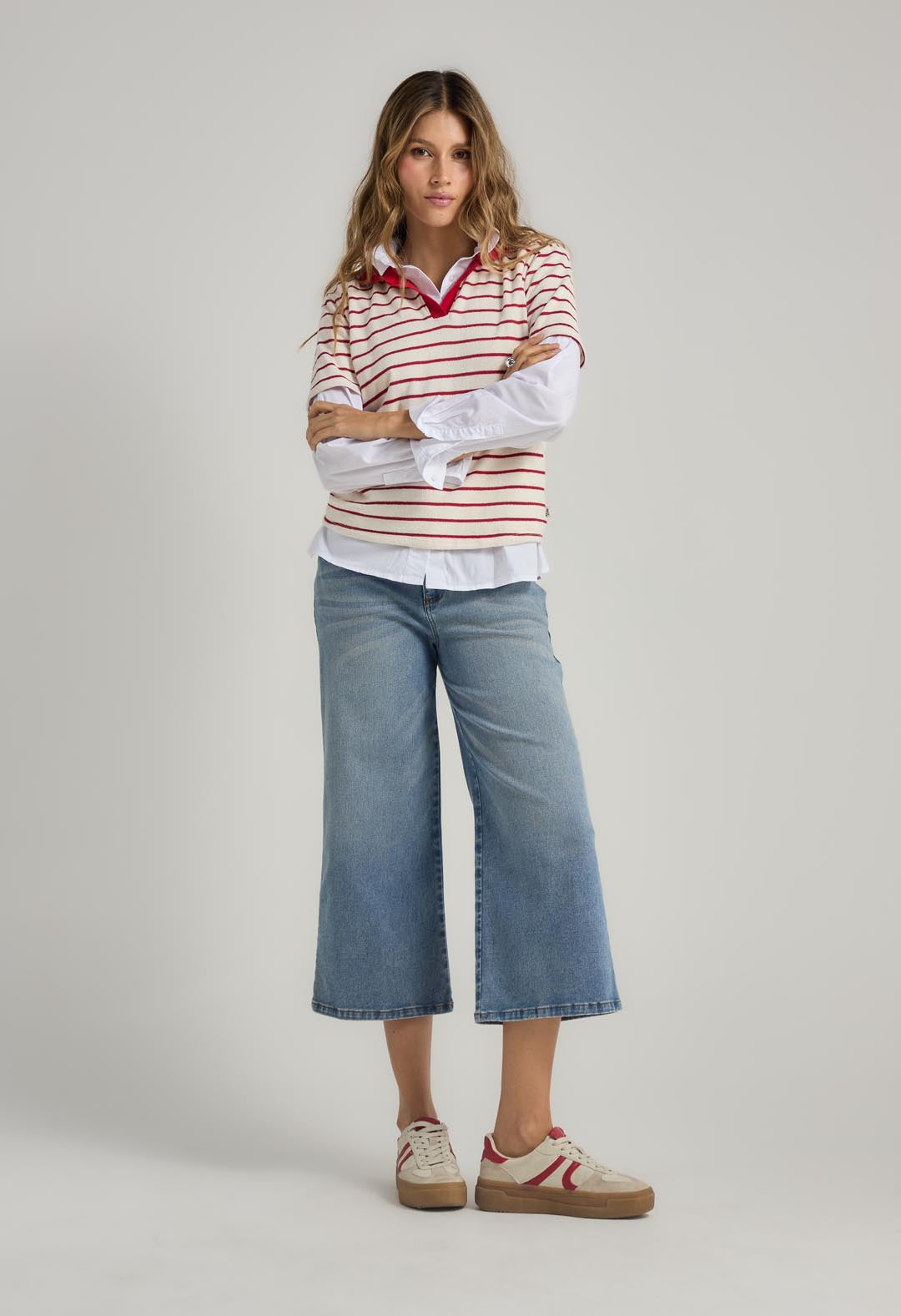 Jean culotte medio tiro alto para mujer