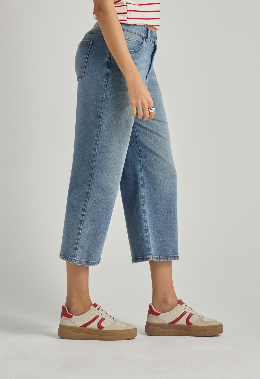 Jean culotte medio tiro alto para mujer