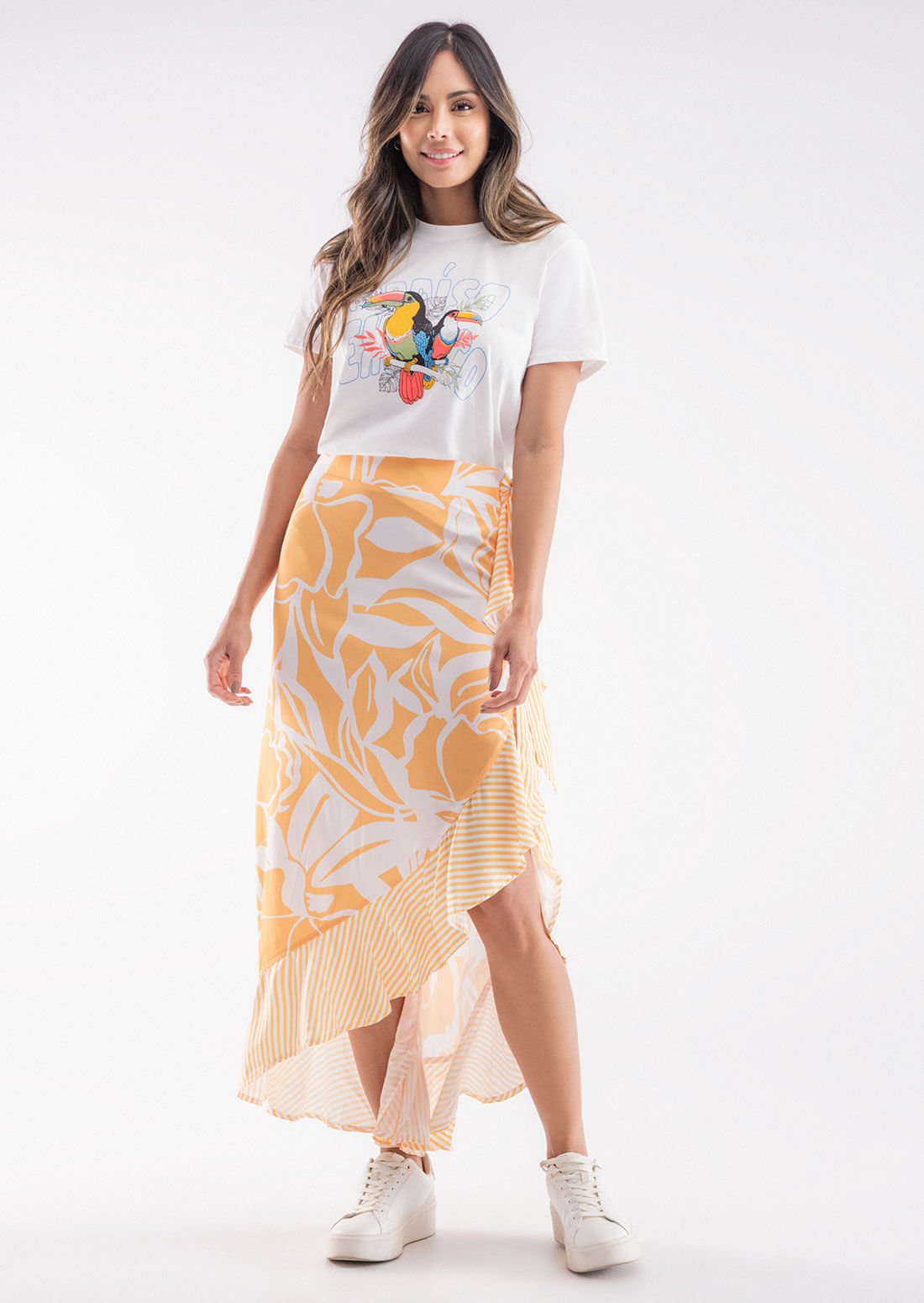 Falda larga mango estampada para mujeres