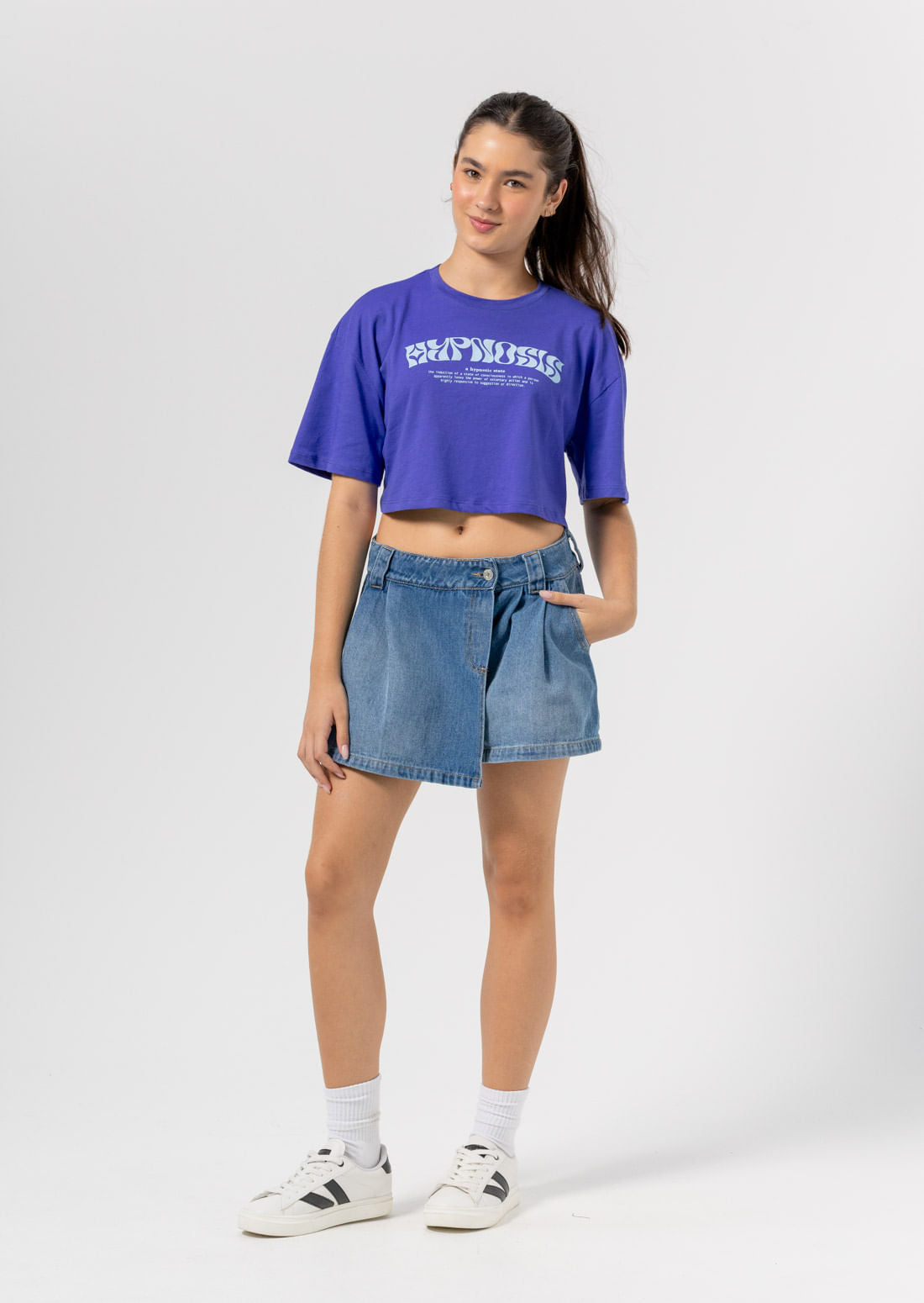 Falda short azul medio con bolsillos para jóvenes