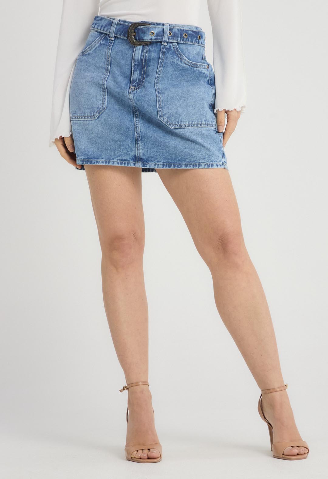 Falda lavado medio con hebilla para mujer