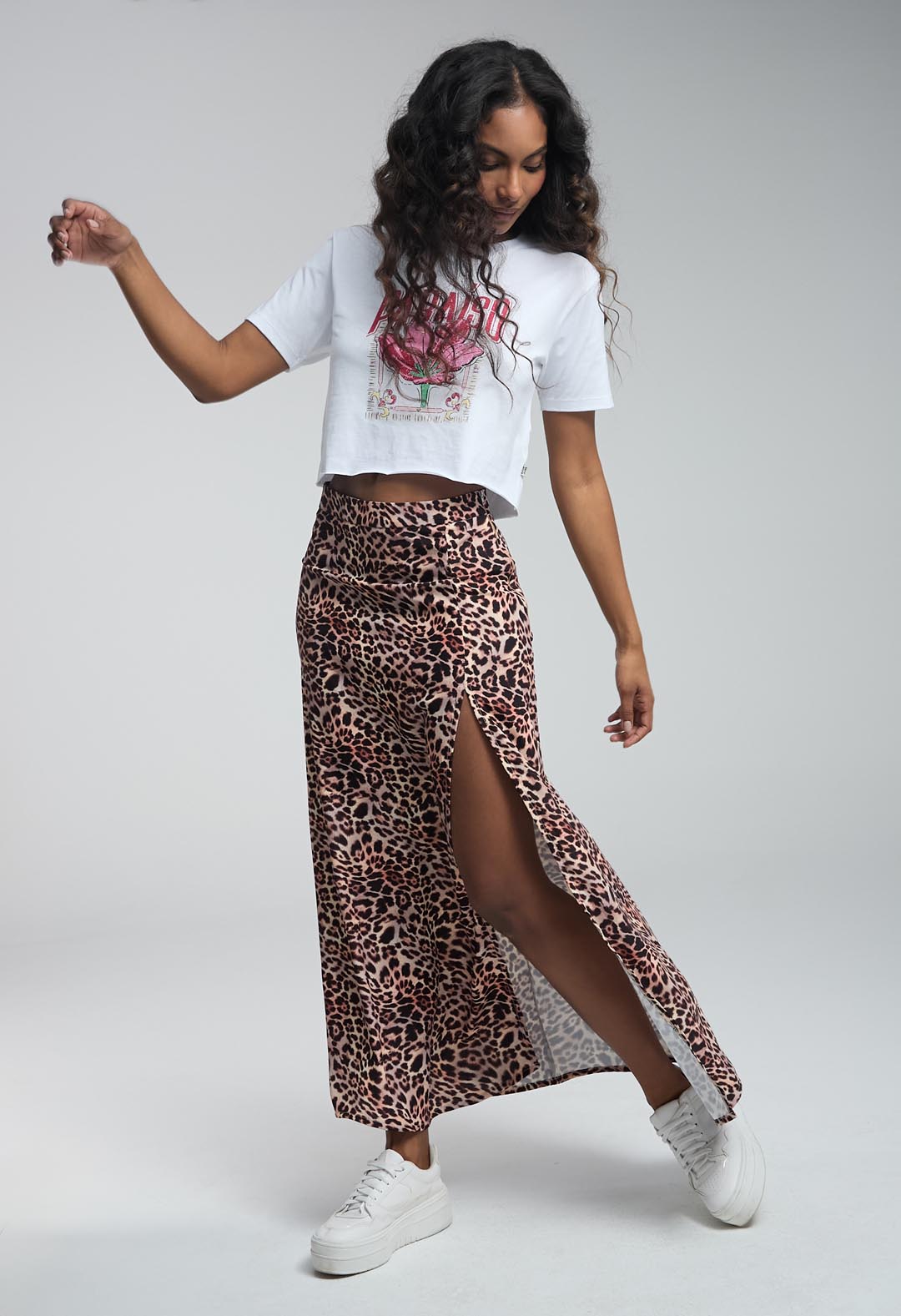 Falda larga arena full print para mujeres