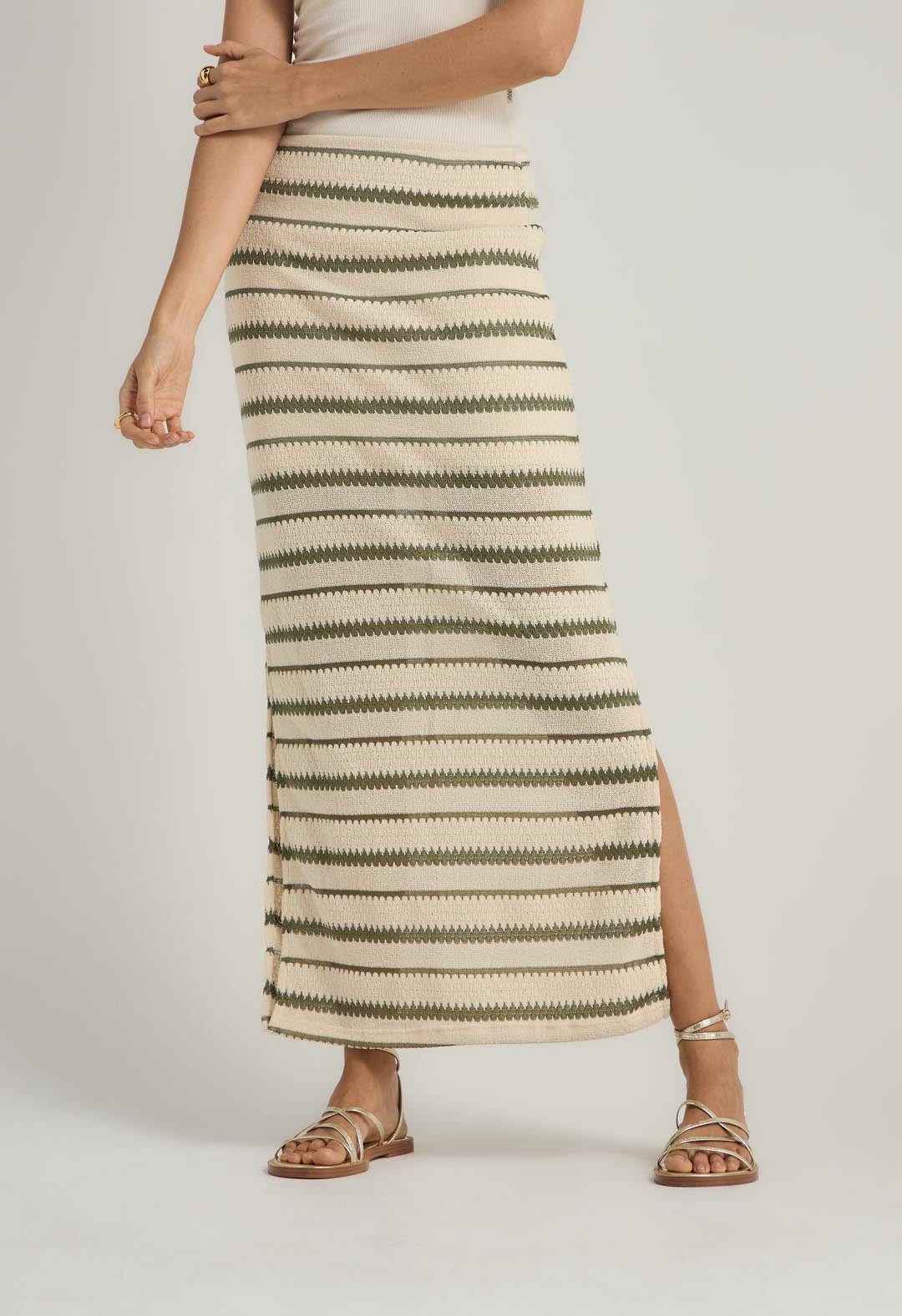 Falda larga verde  tiro alto  para mujer