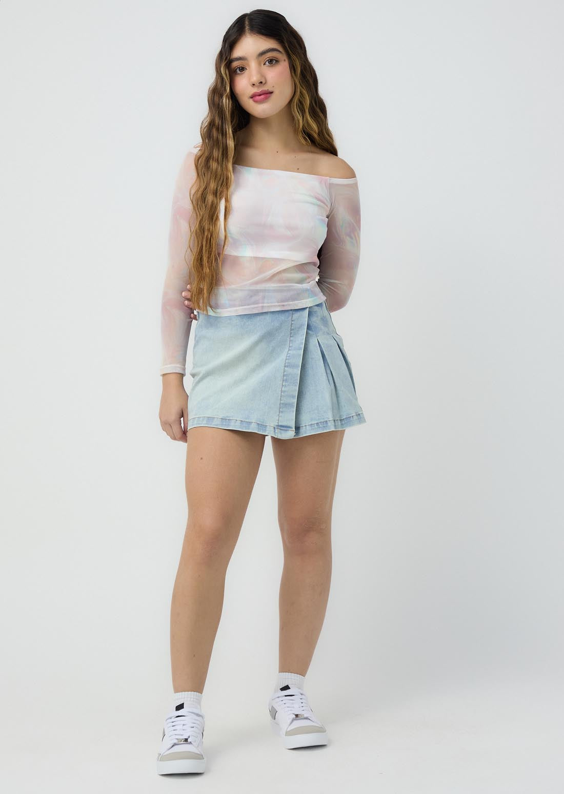 Falda lavado medio con short interno para jóvenes