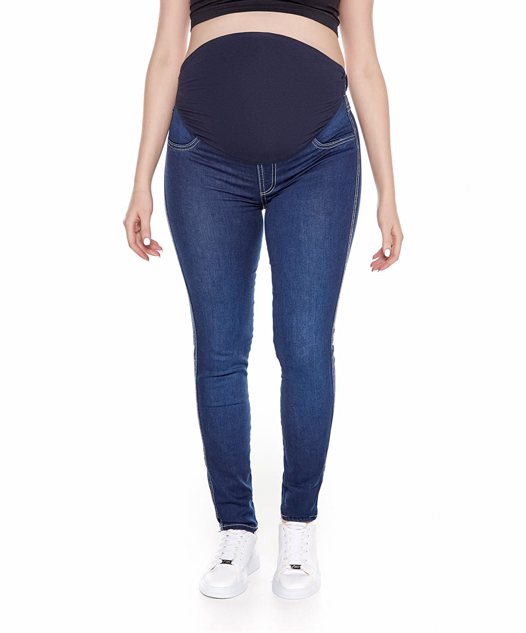 Jean materno medio oscuro tiro super alto para mujeres