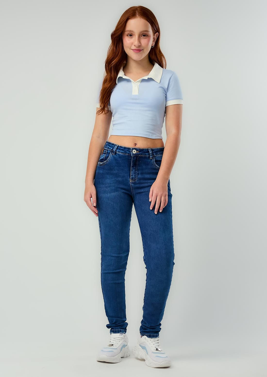 Jean perfect medio oscuro con garra decorativa para jóvenes
