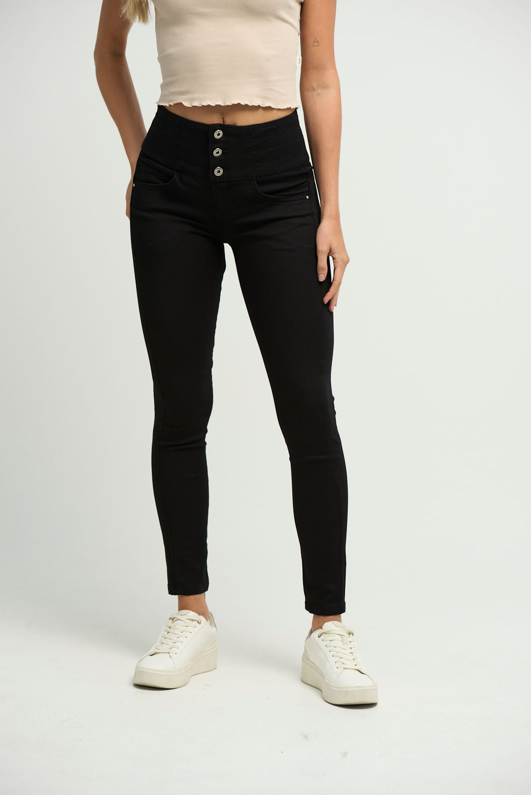 Jean lipojean negro bota tubo para mujeres