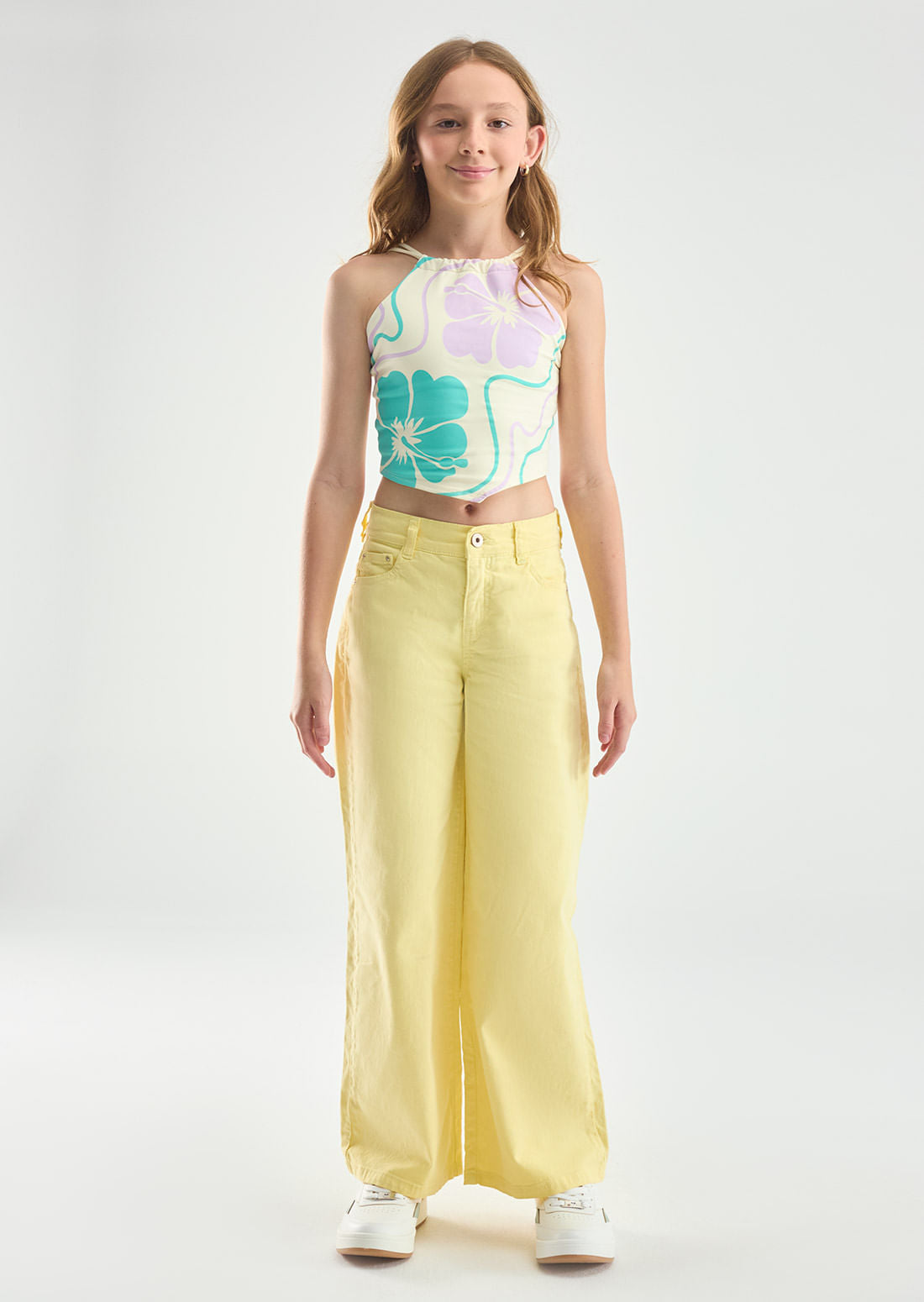 Pantalón retromom amarillo pastel bota amplia para niñas