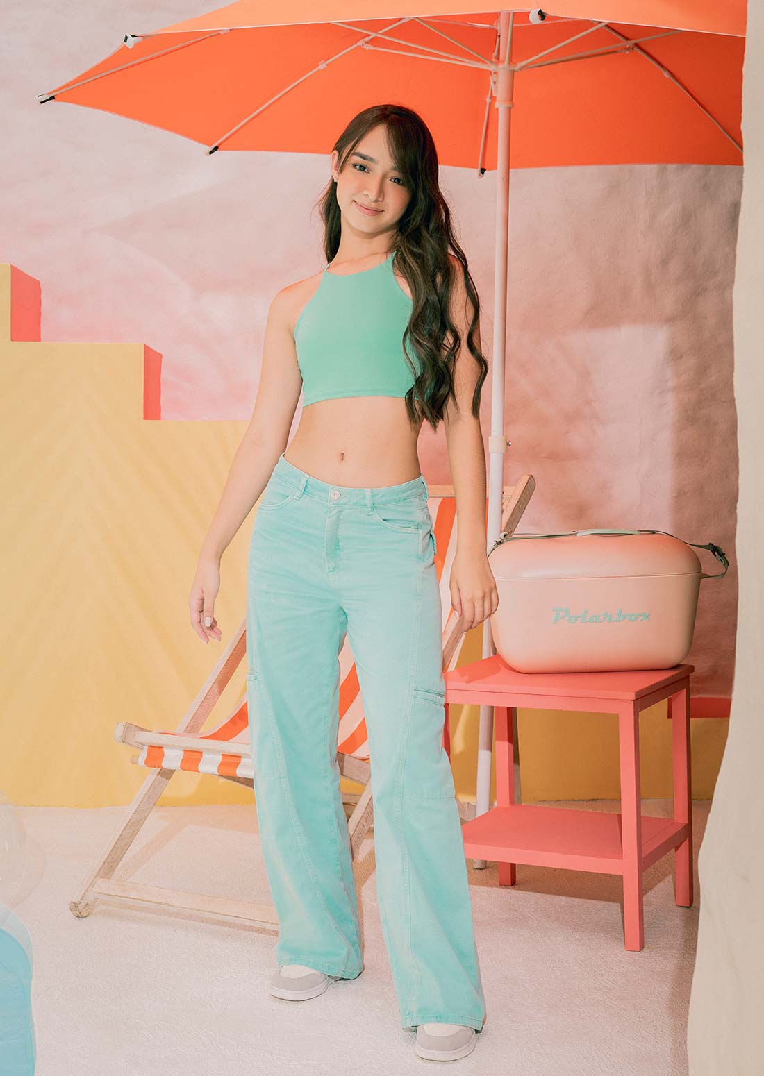 Pantalón retromom menta y bota amplia para jóvenes