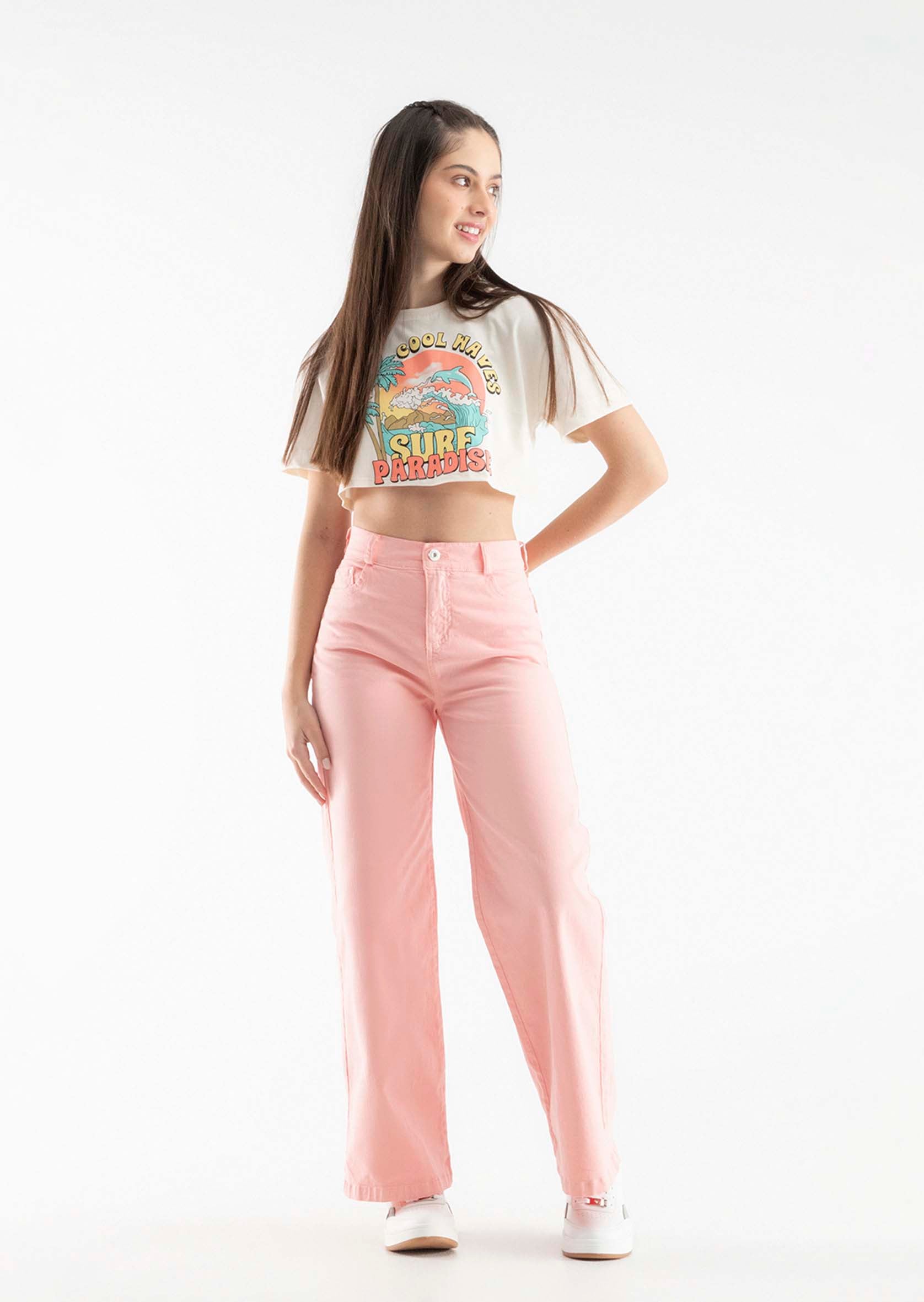 Pantalón retromom salmón fondo entero para adolescentes