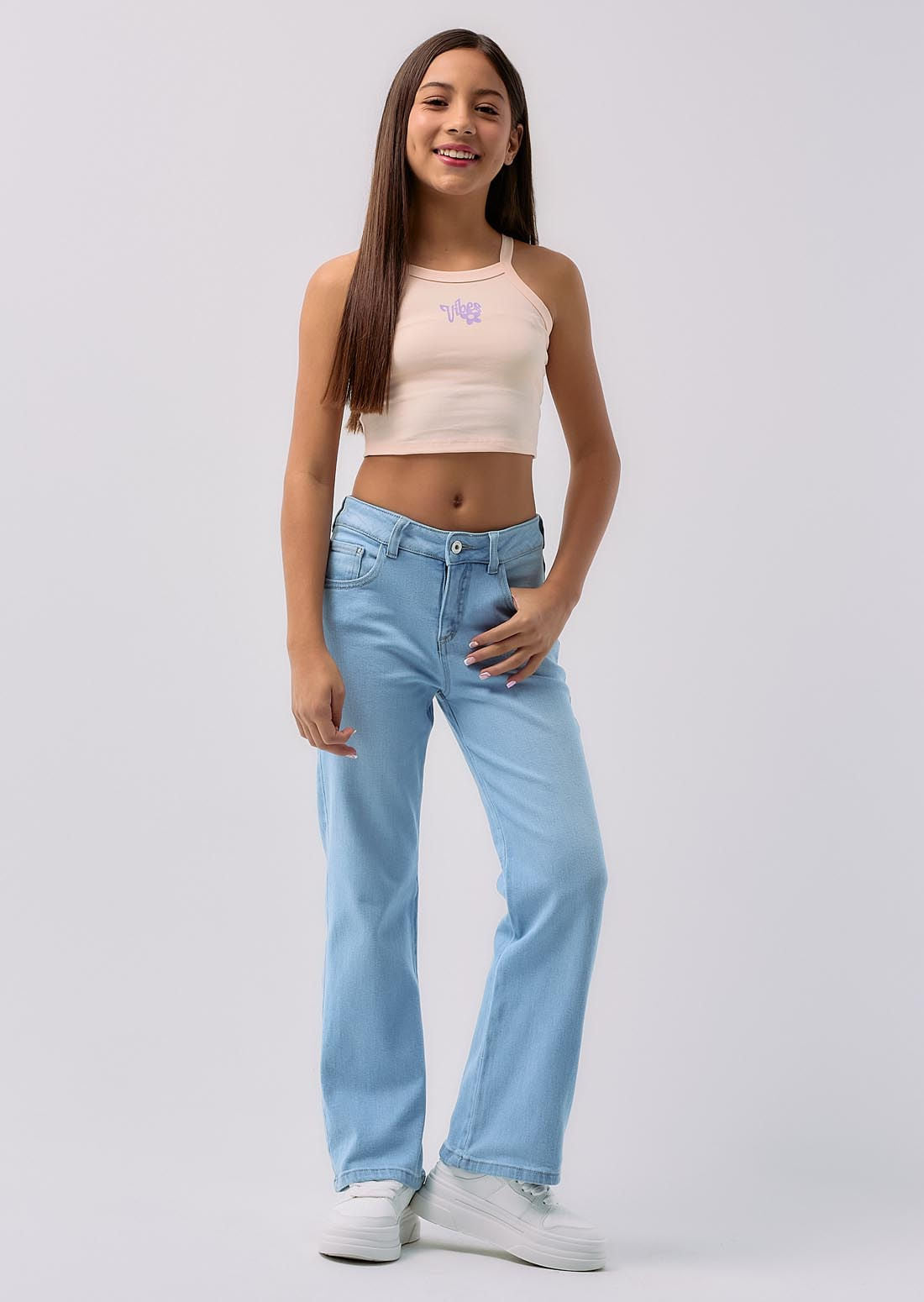 Jean retromom claro con bolsillos para niñas