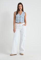 Jean cargo blanco tiro alto para mujer