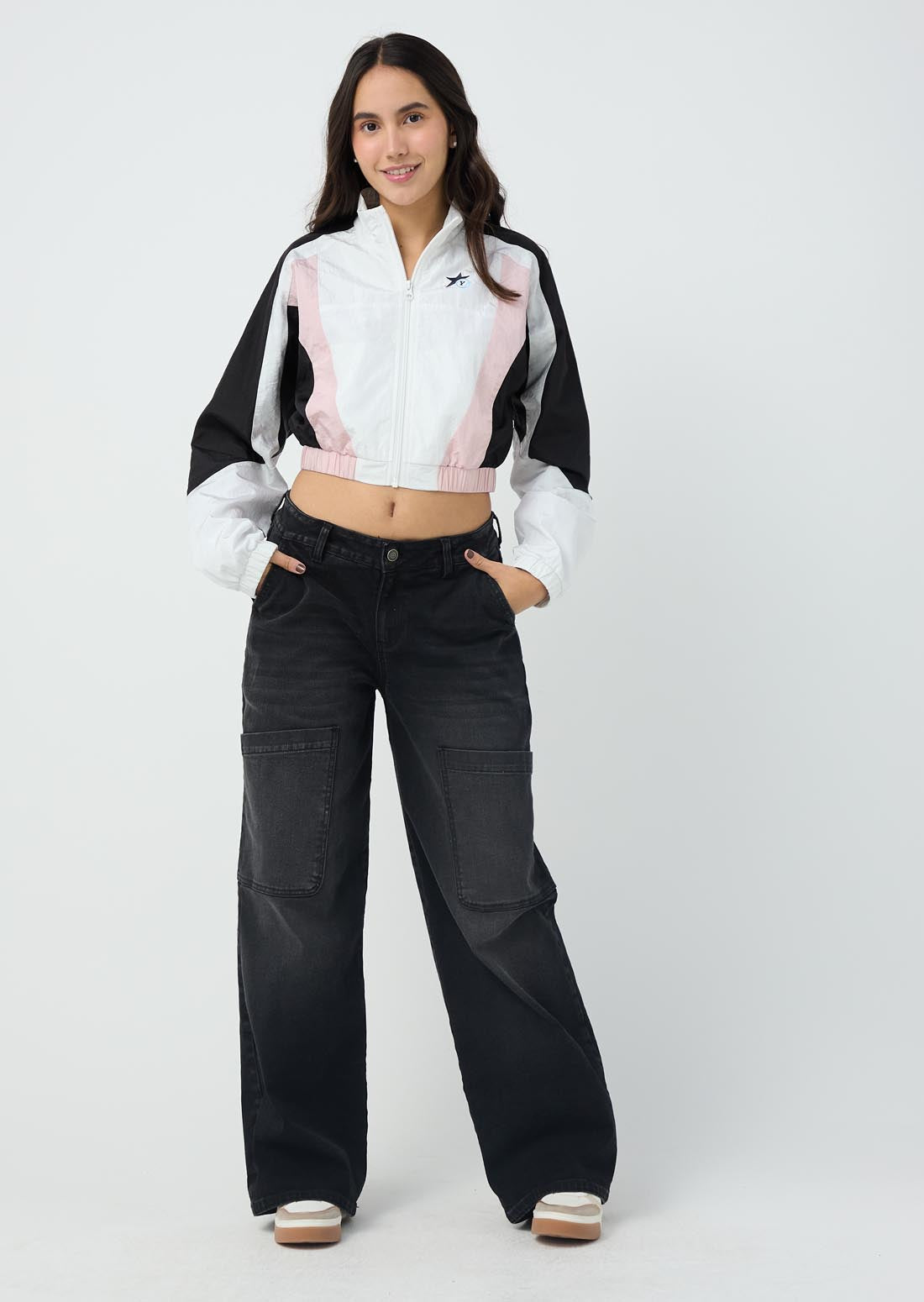 Jean cargo negro descaderado para jóvenes