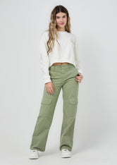 Pantalón cargo verde pistacho bota recta para jóvenes