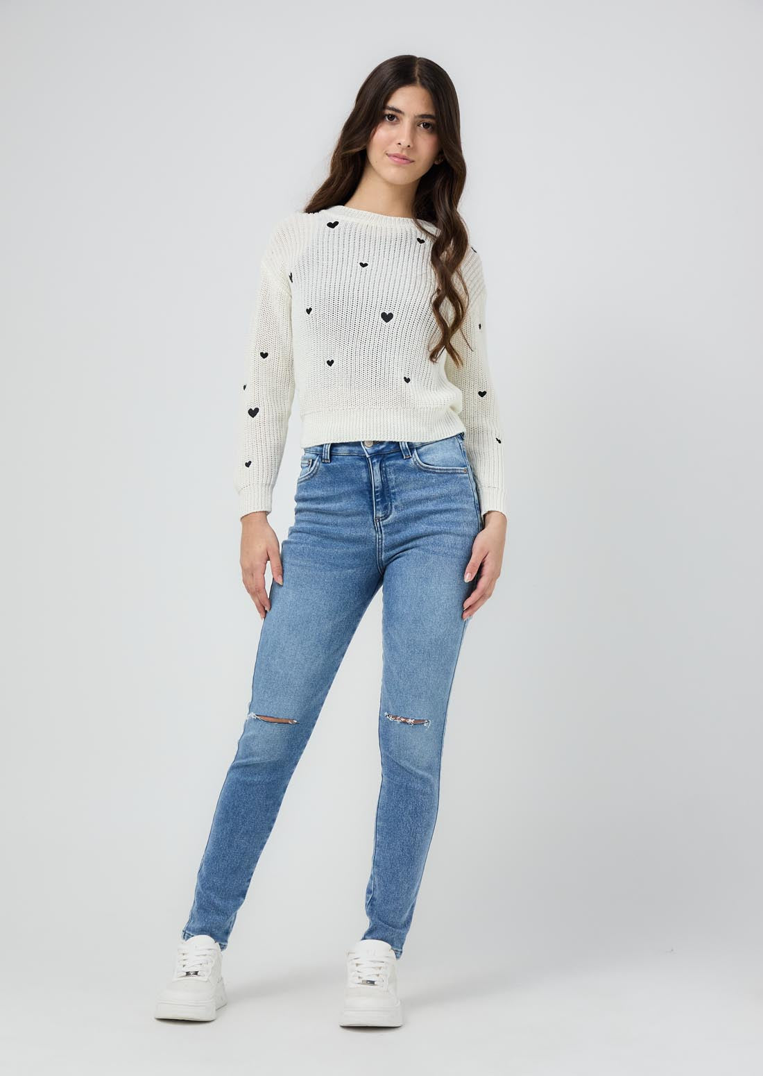 Jean crazy tiro alto tela premium lavado medio oscuro para jóvenes