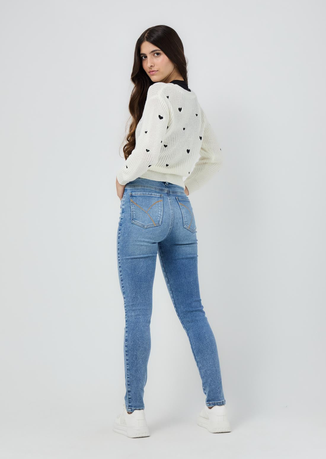 Jean crazy tiro alto tela premium lavado medio oscuro para jóvenes